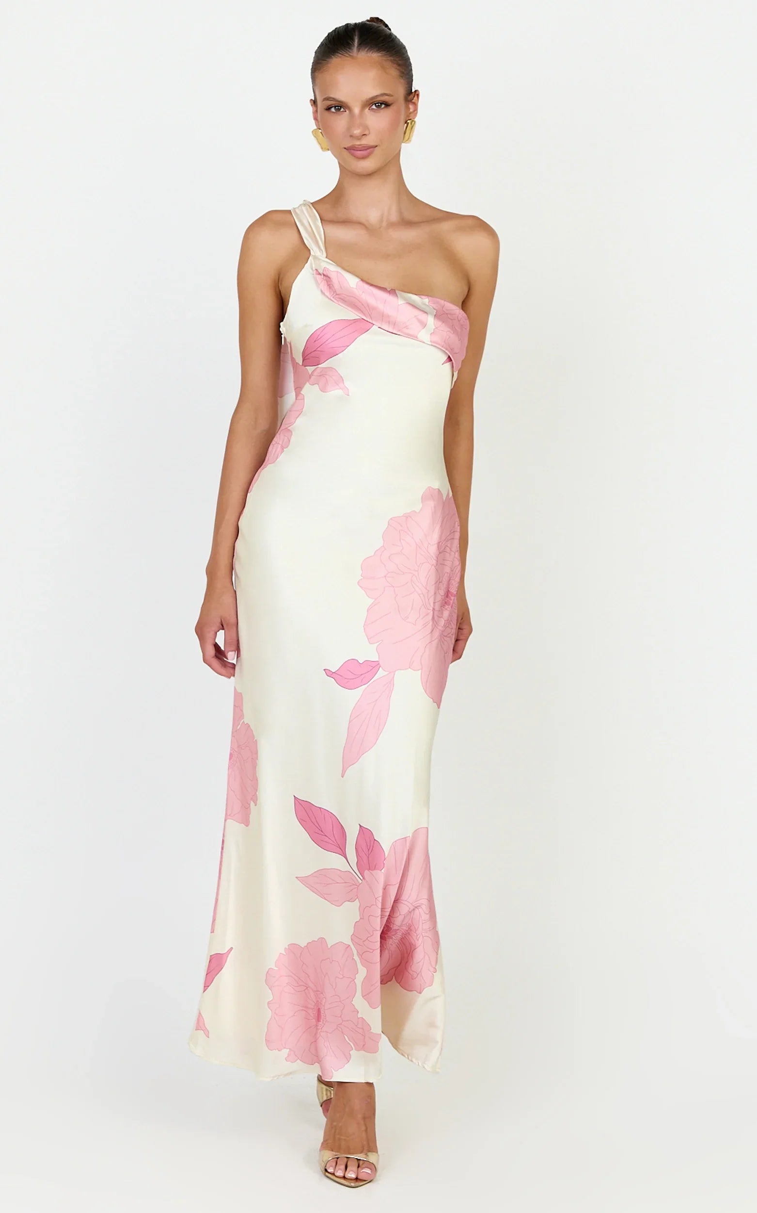 Eve Midi Dress - One Shoulder Slip Dress in Butter Floral