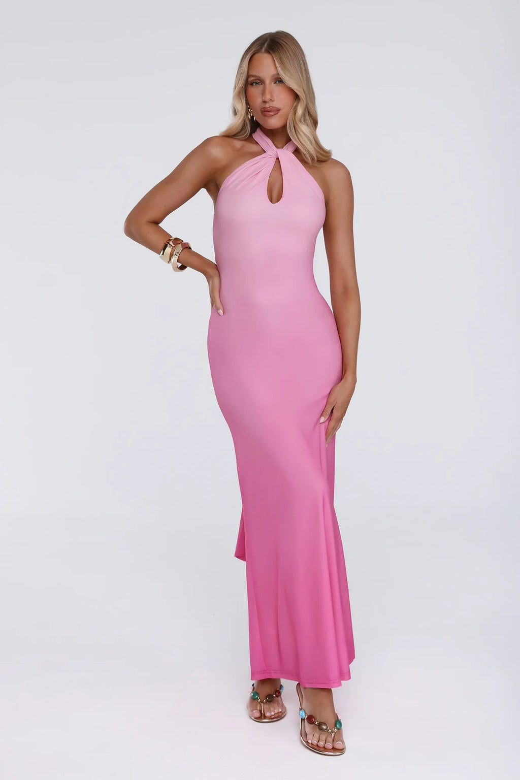 Chic Fix Halter Maxi Dress Pink