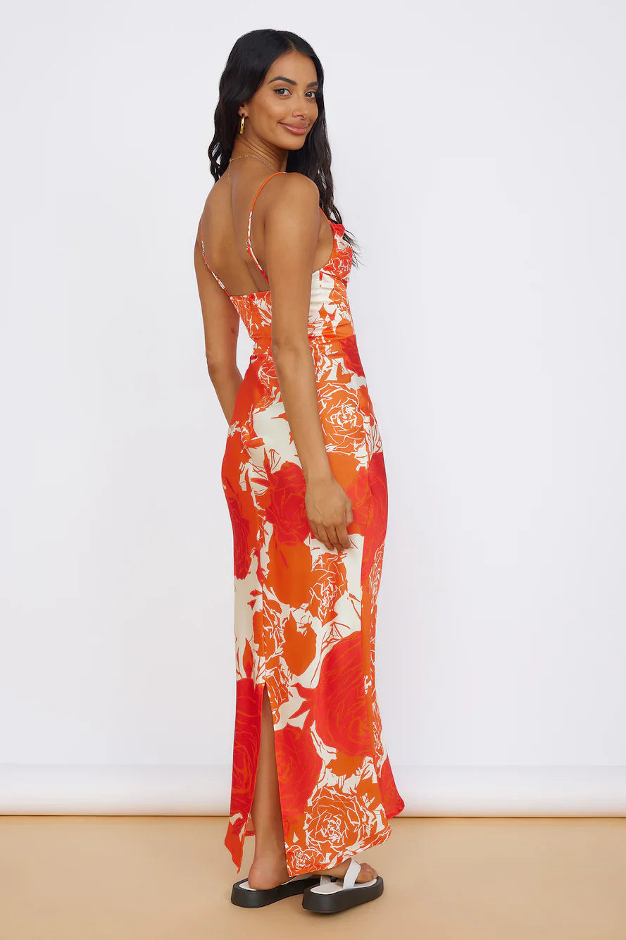 Fresh Blossom Maxi Dress Orange