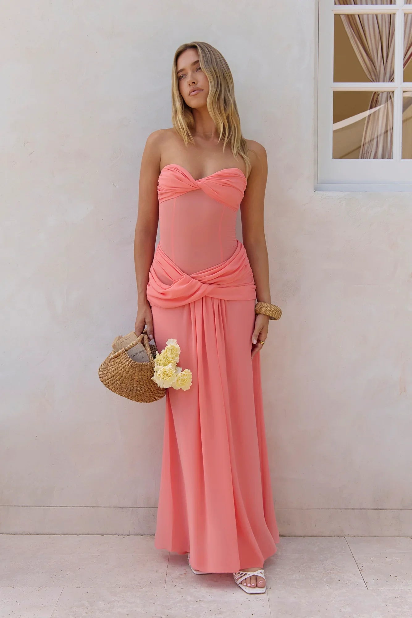Evening Magnolia Strapless Maxi Dress Peach