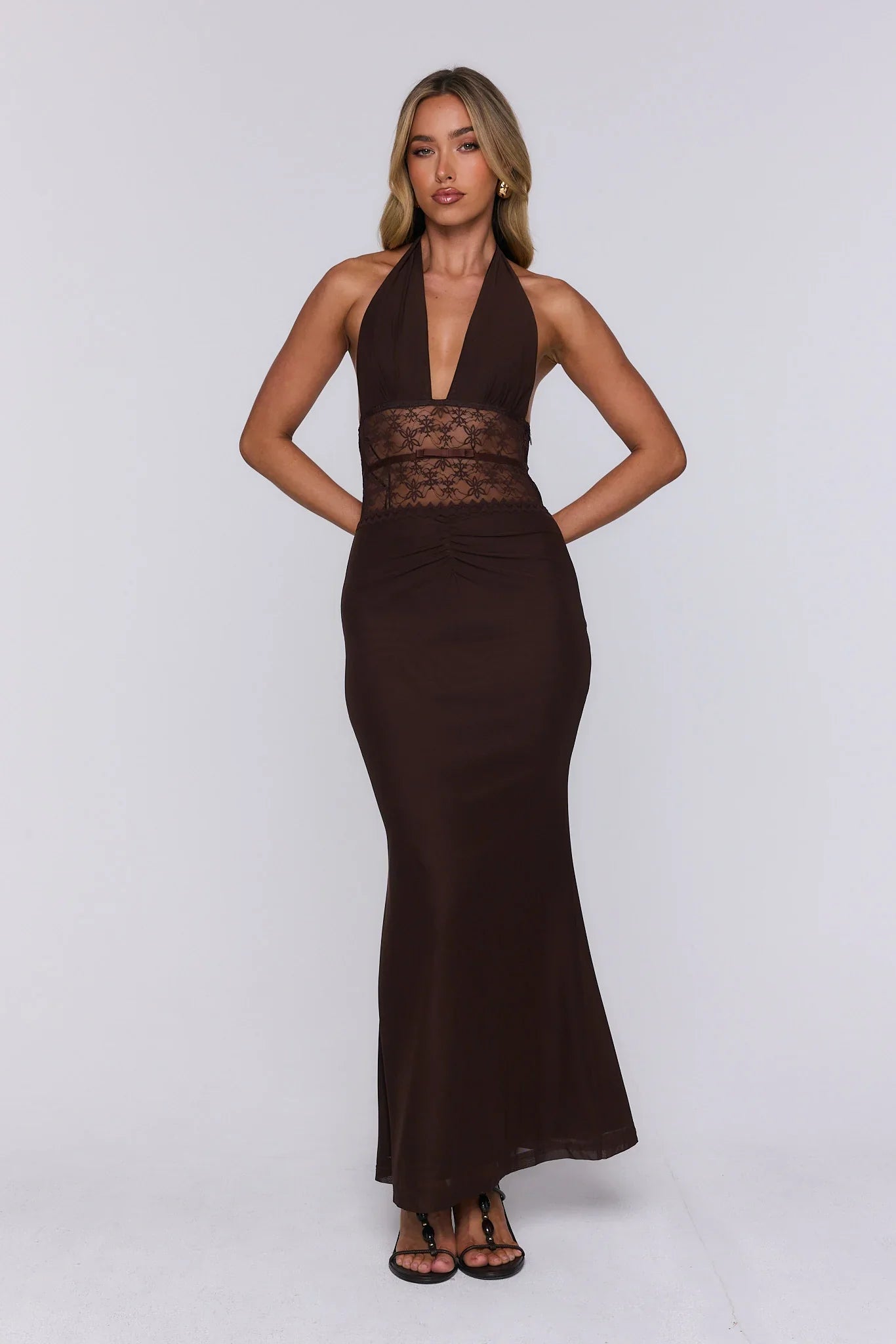 Just A Crush Halter Maxi Dress Brown