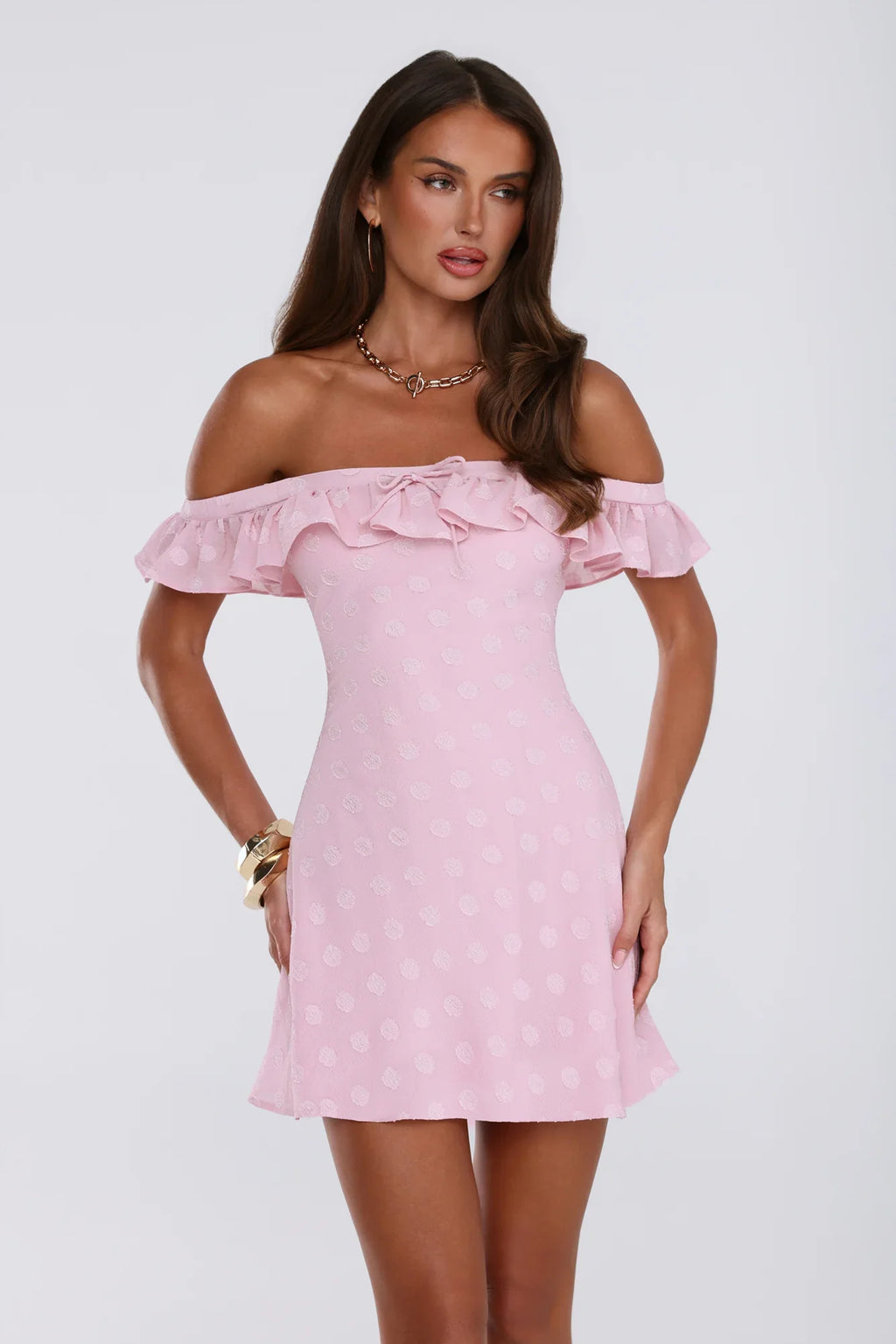 Darling Pop Off Shoulder Mini Dress Pink