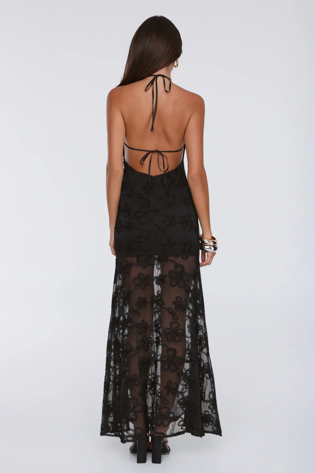 Enchanted Aura Halter Maxi Dress Black