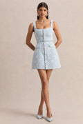 Riya | Light Blue Boucle Square-Neck Mini Dress