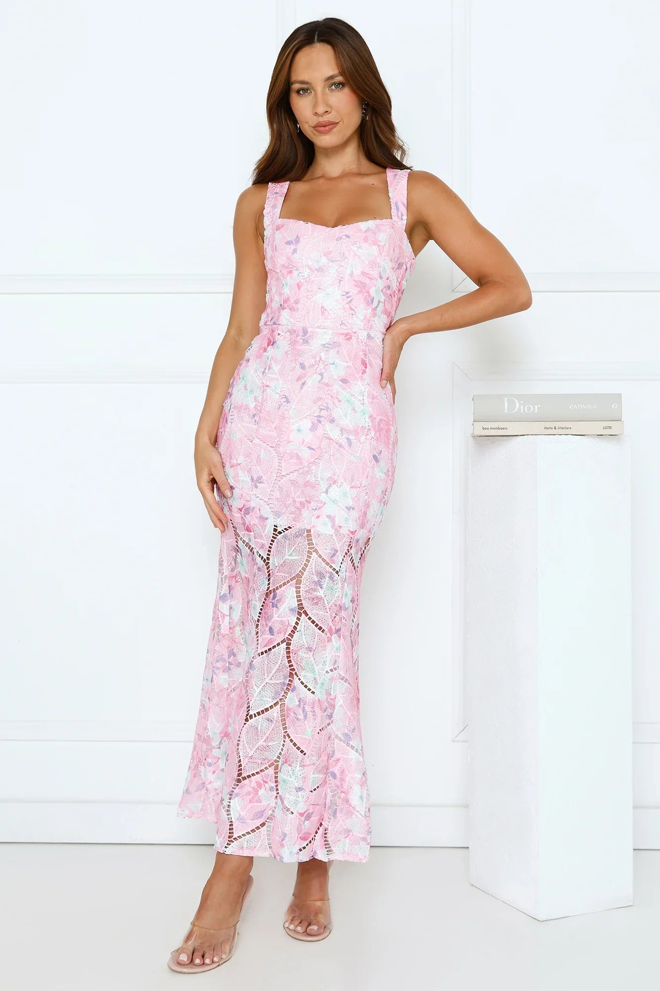 Petal Veil Sequin Maxi Dress Pink