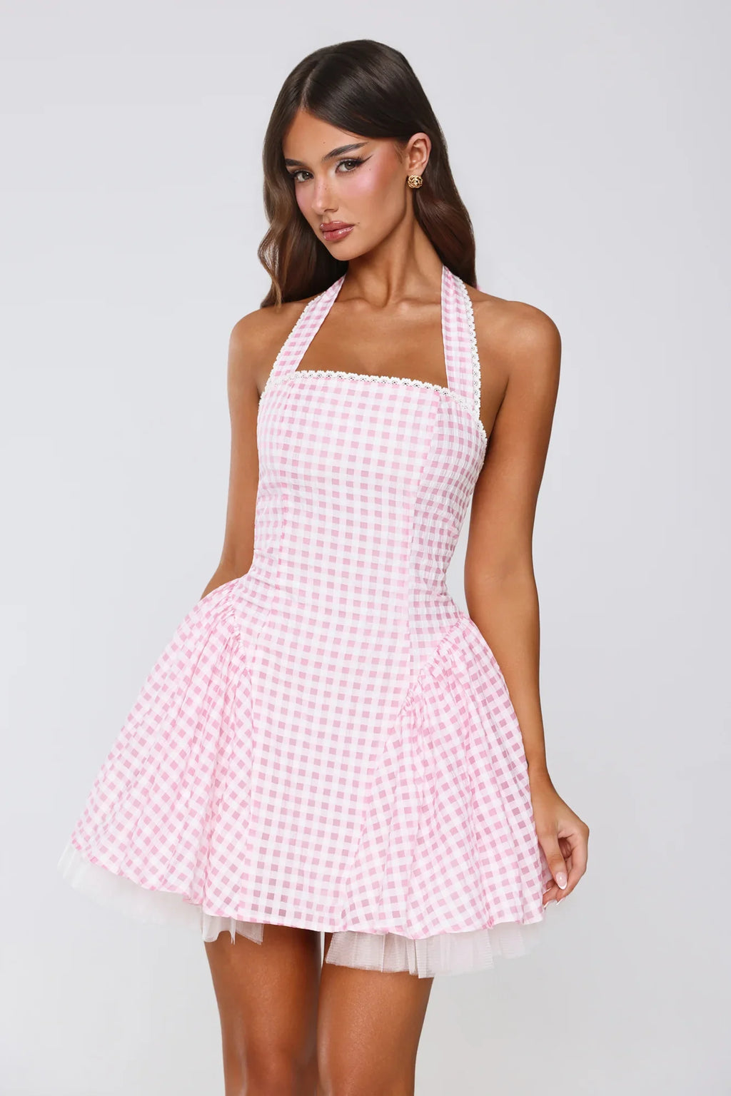 Enchanted Lily Gingham Mini Dress Blush