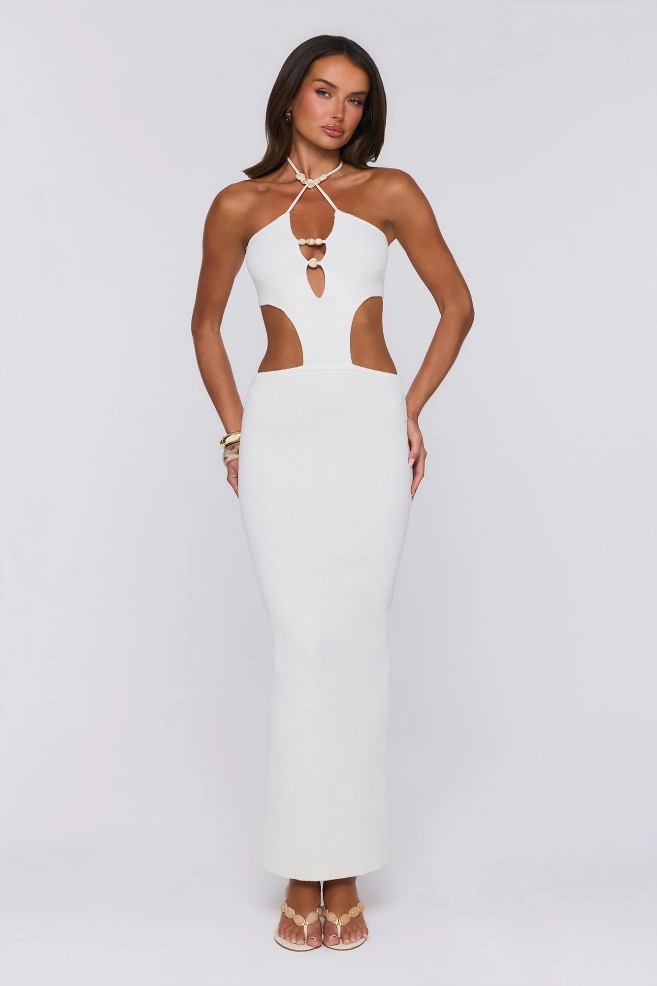 Beachside In Cabo Knit Halter Maxi Dress White
