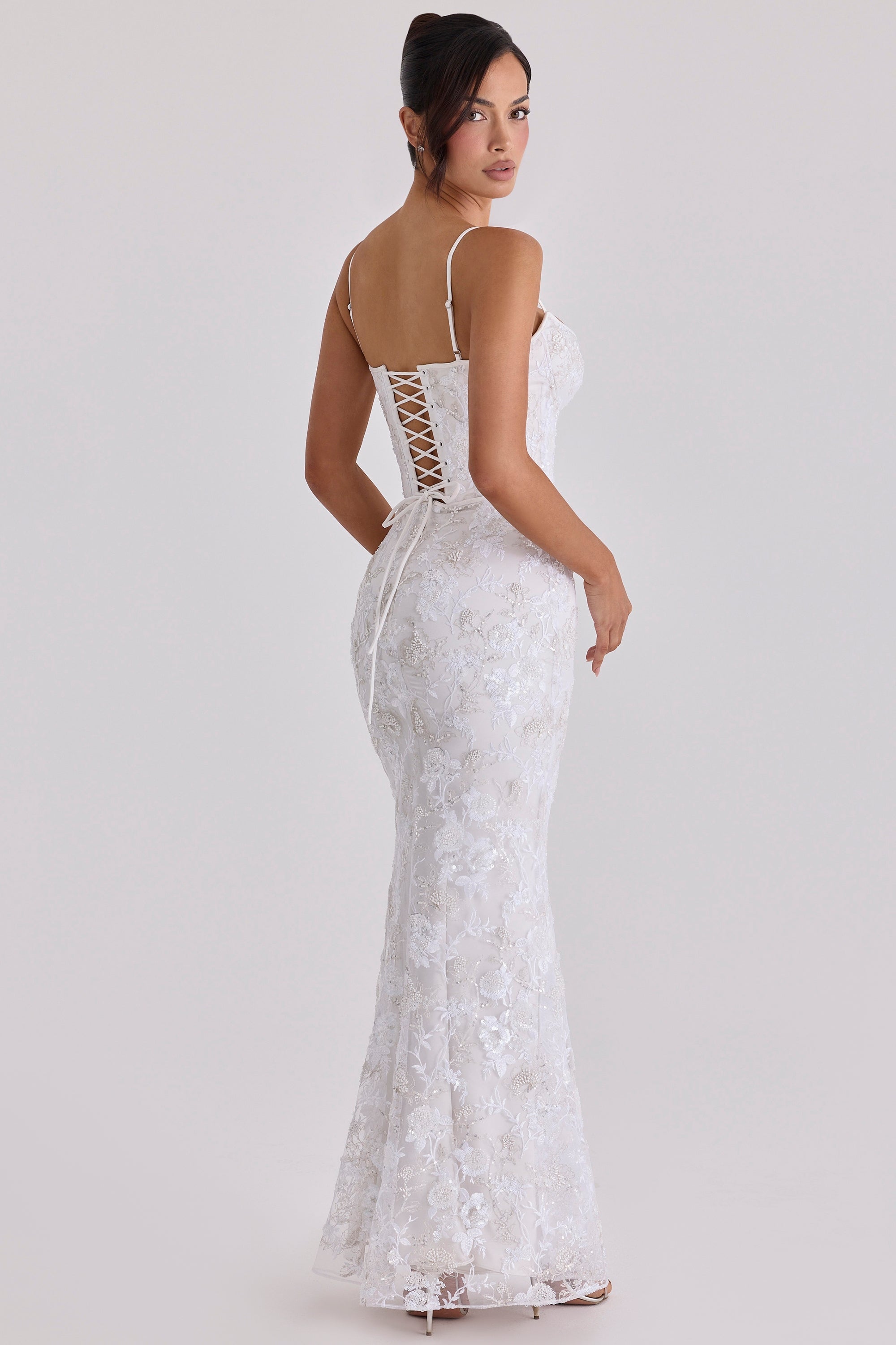 white hand beaded embellished bridal gown