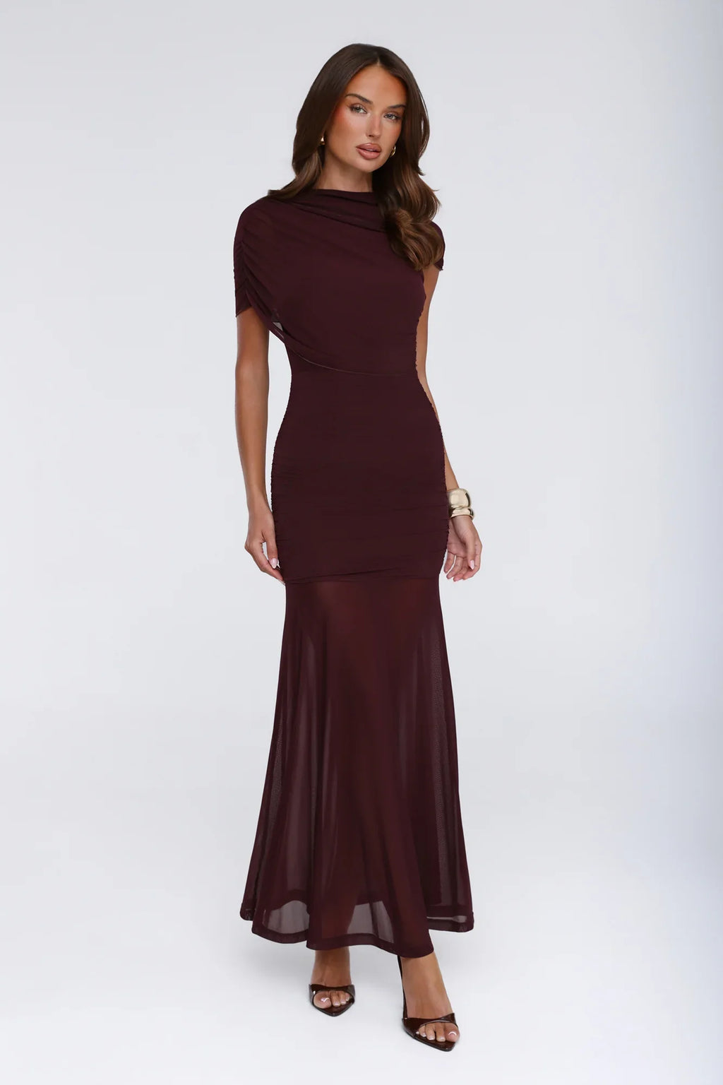 Effortless Theory Mesh Maxi Dress Burgundy