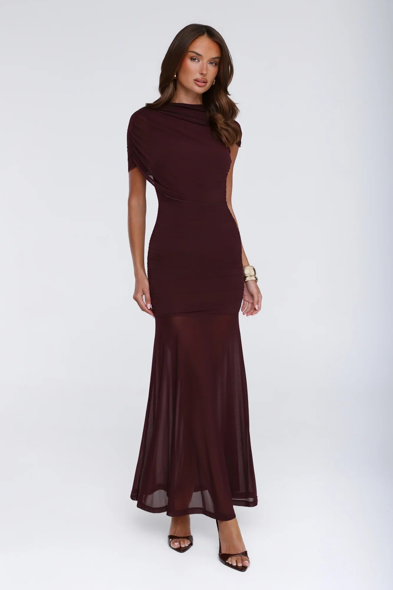 Effortless Theory Mesh Maxi Dress Burgundy