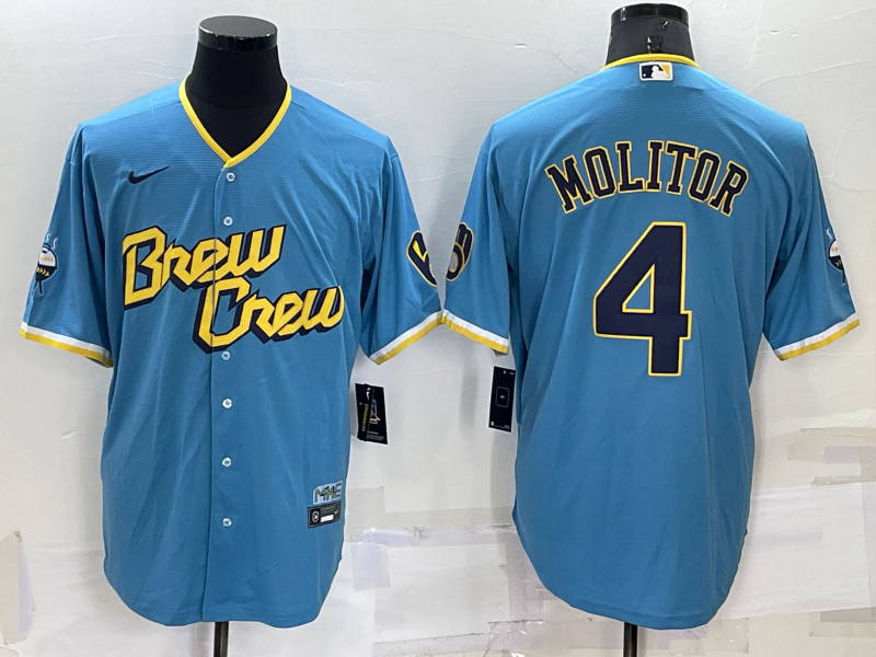 Men's Milwaukee Brewers Paul Molitor #4 Blue Stitched Jersey