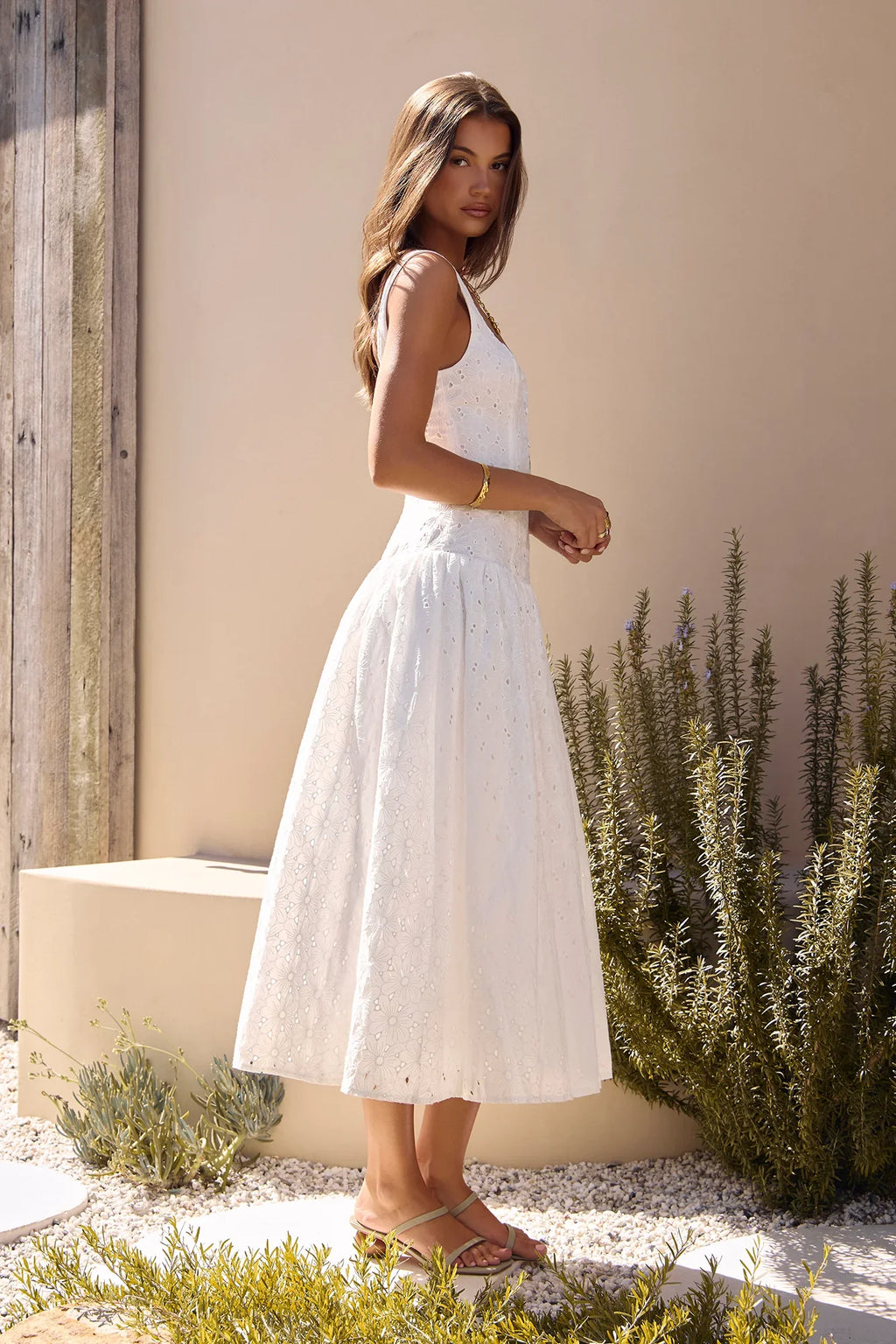 Romance Stitched Embroidered Maxi Dress White