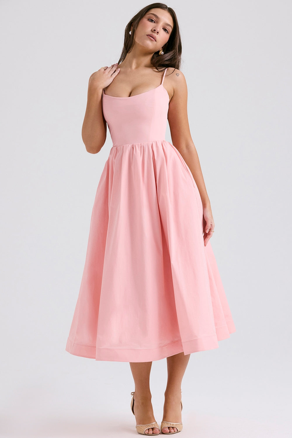 rose pink cotton corset sundress