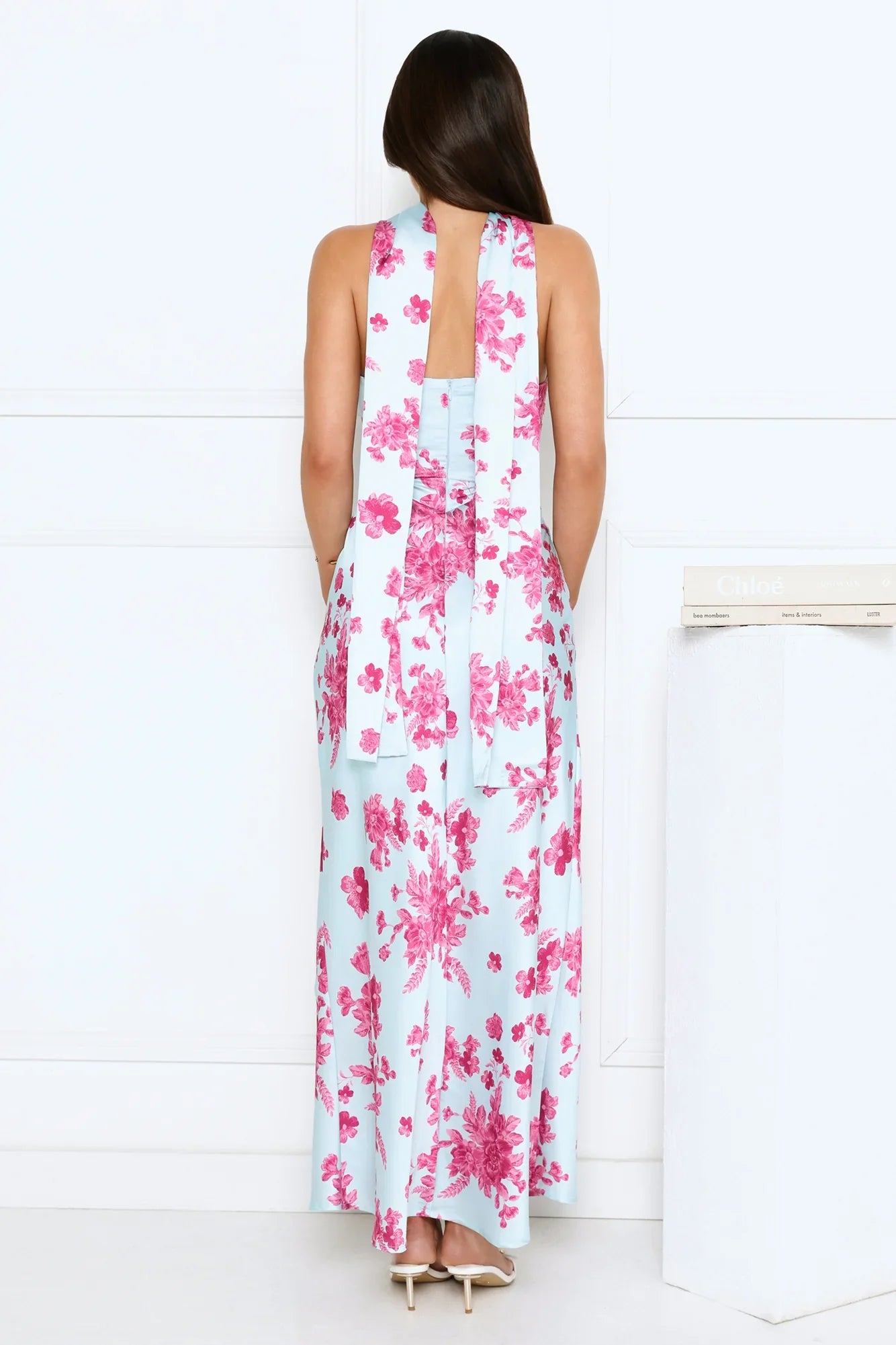 Bloom Pop Satin Strapless Maxi Dress Blue