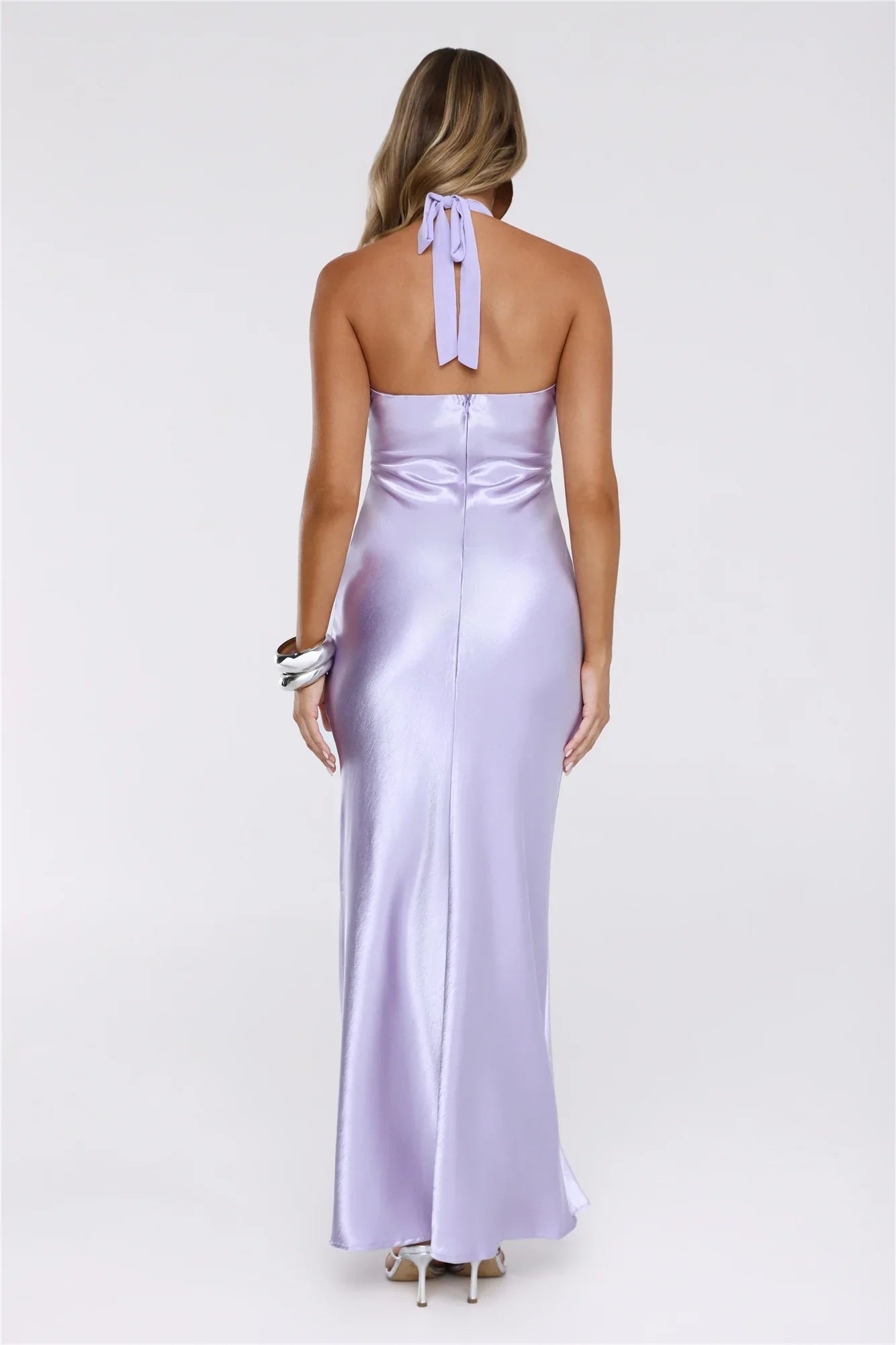 Luxe Satin Halter Neck Maxi Dress Lilac