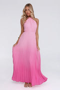 Flirt Fest Halter Pleated Maxi Dress Pink