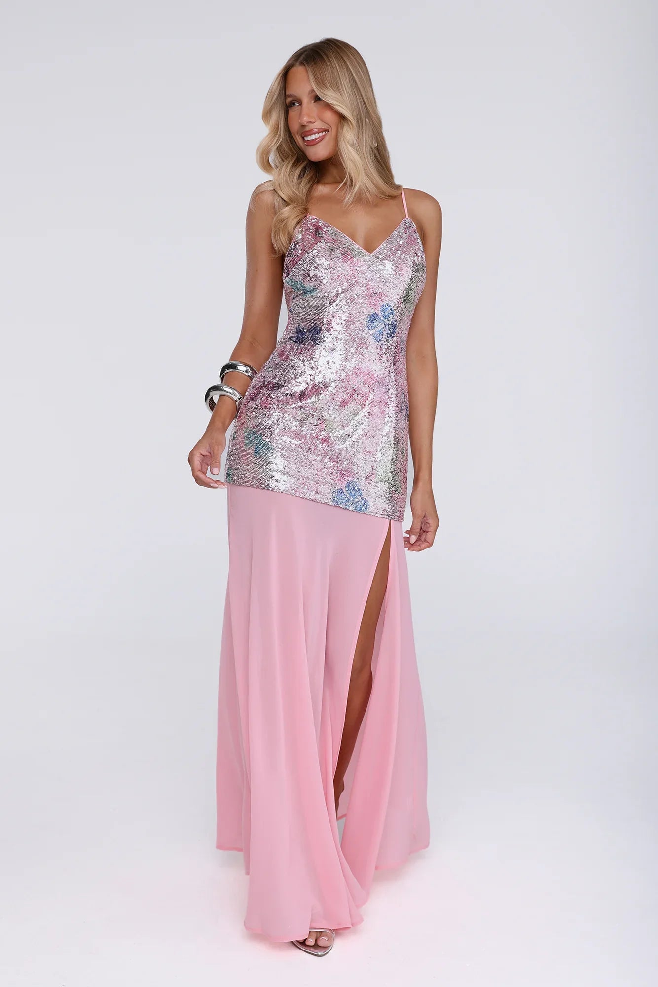 Glitter Glow Embellished Maxi Dress Pink