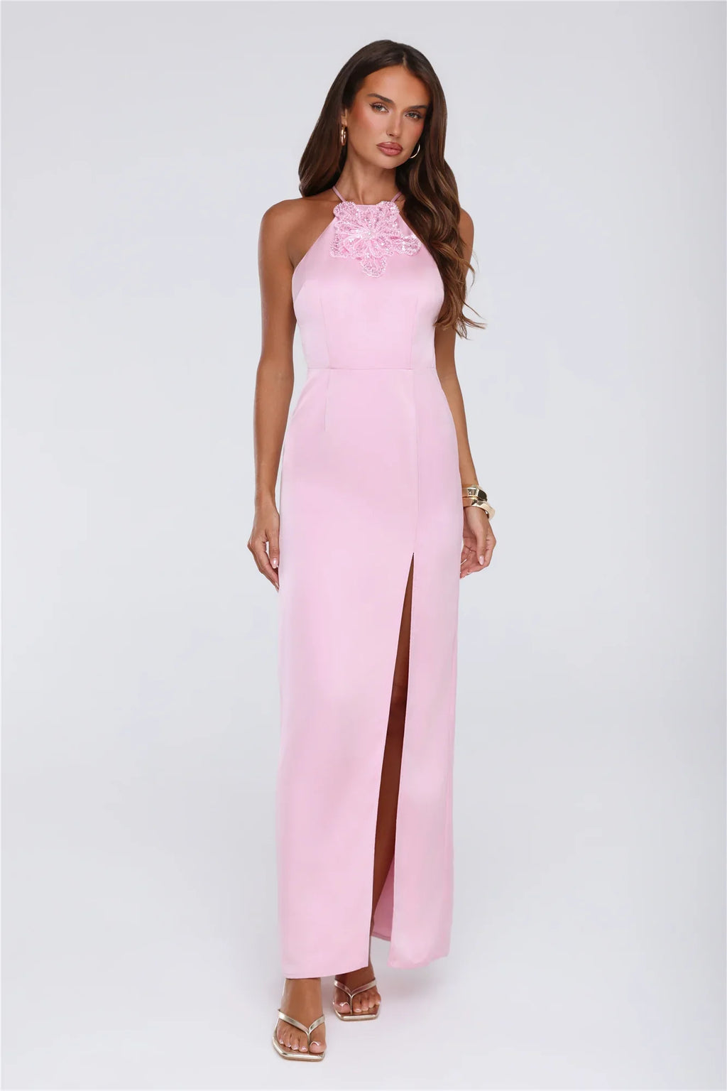 Pearl District Satin Maxi Dress Pink
