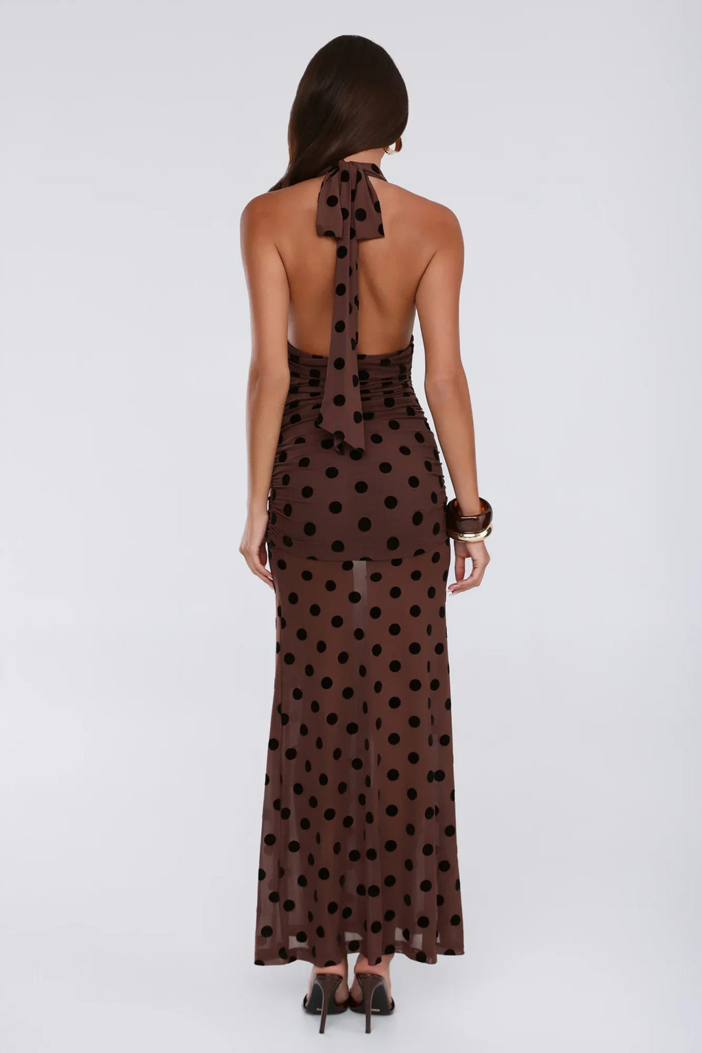 Hot Right Now Polka Dot Maxi Dress Brown
