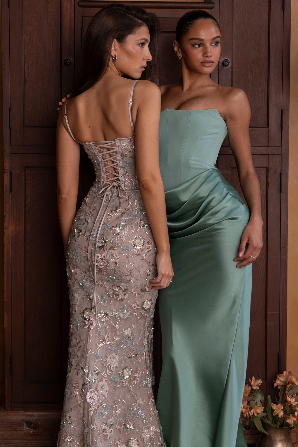 silver embellished beaded corset maxi dress
