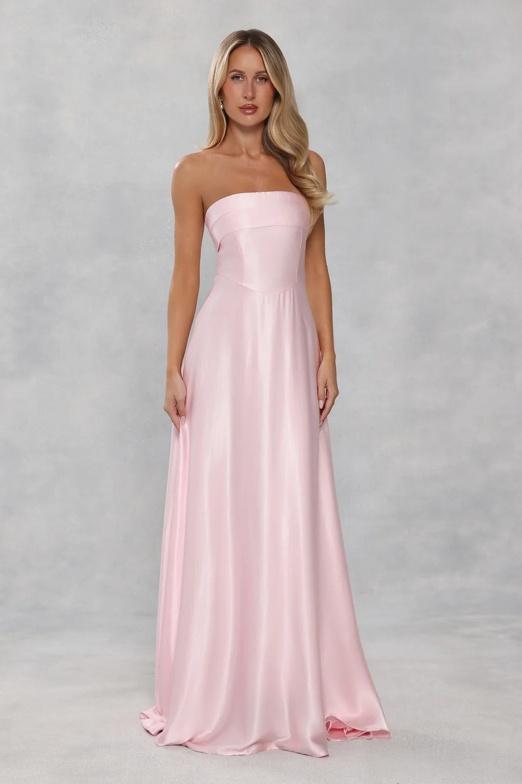 The Serina Strapless Satin Maxi Dress Light Pink