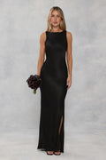 The Blaire Backless Satin Maxi Dress Black