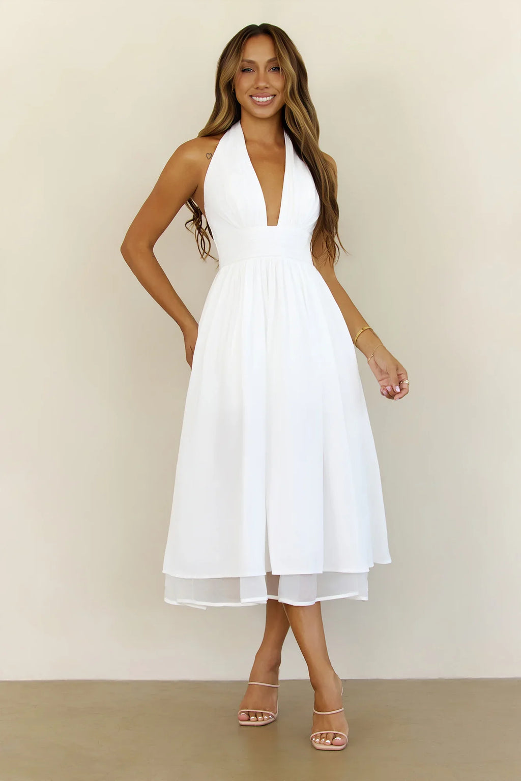 Slow Burn Love Halter Midi Dress White