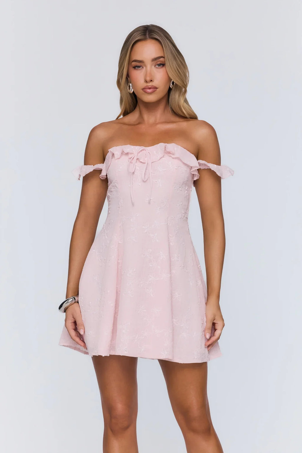 Lasting Impressions Off Shoulder Mini Dress Pink