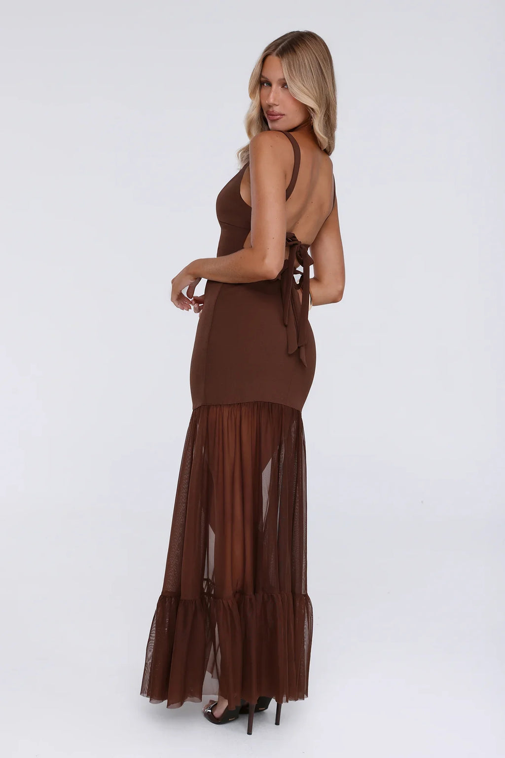 Sweet Gleam Maxi Dress Brown
