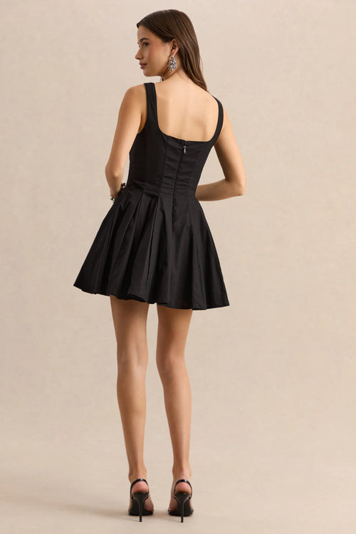 Brioria | Black Square-Neck Skater Mini Dress