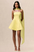 Love Me | Lemon Satin Skater Mini Dress With Chiffon Scarf