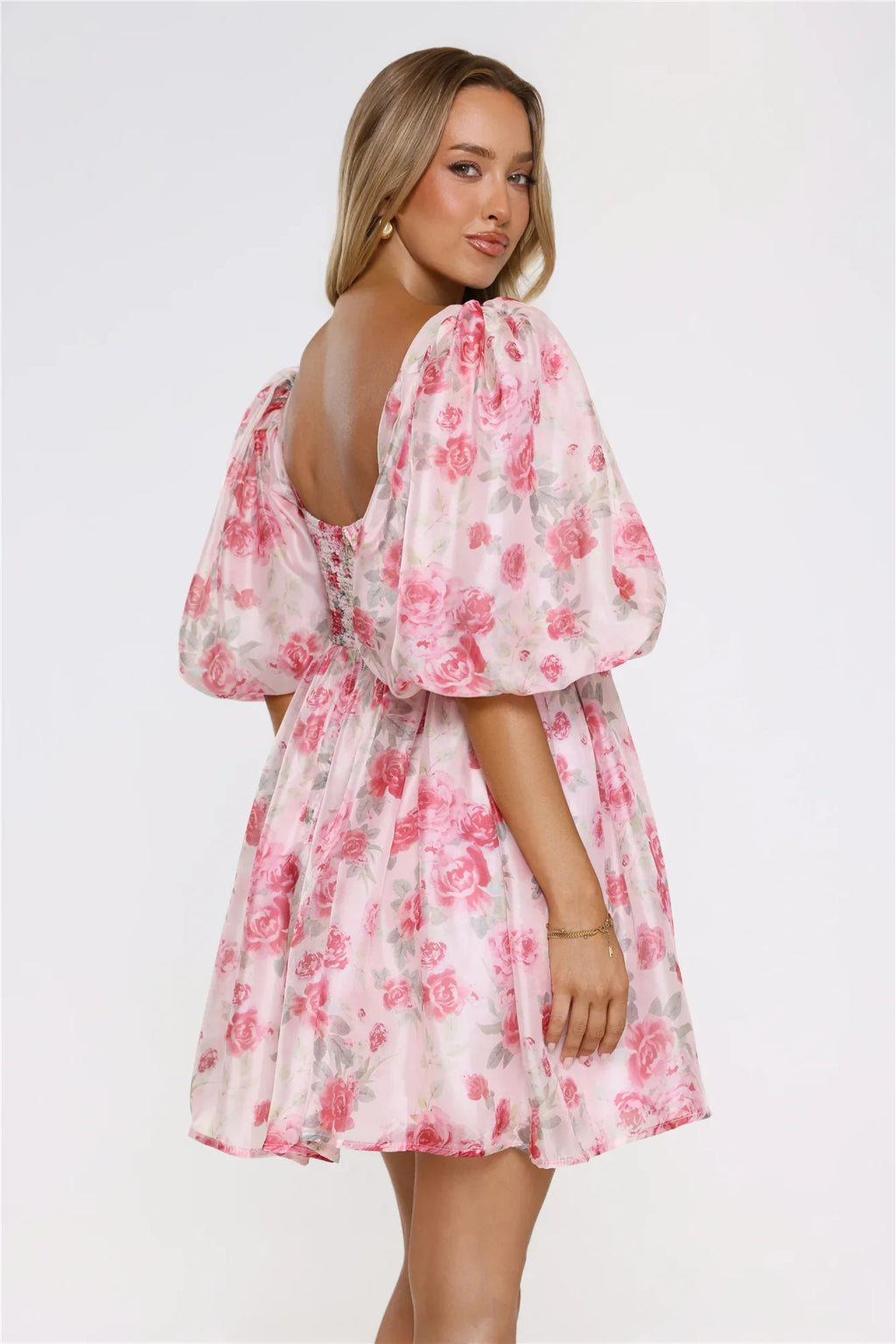 Free To Be Puff Sleeve Floral Mini Dress Pink