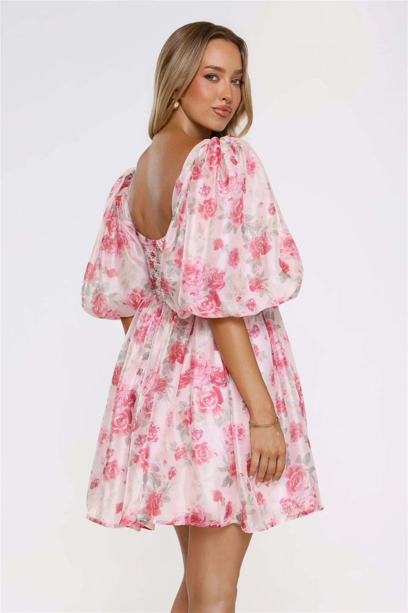 Free To Be Puff Sleeve Floral Mini Dress Pink