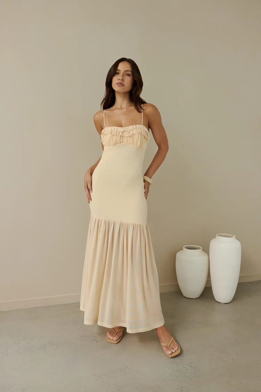 Just Right Mesh Maxi Dress Yellow