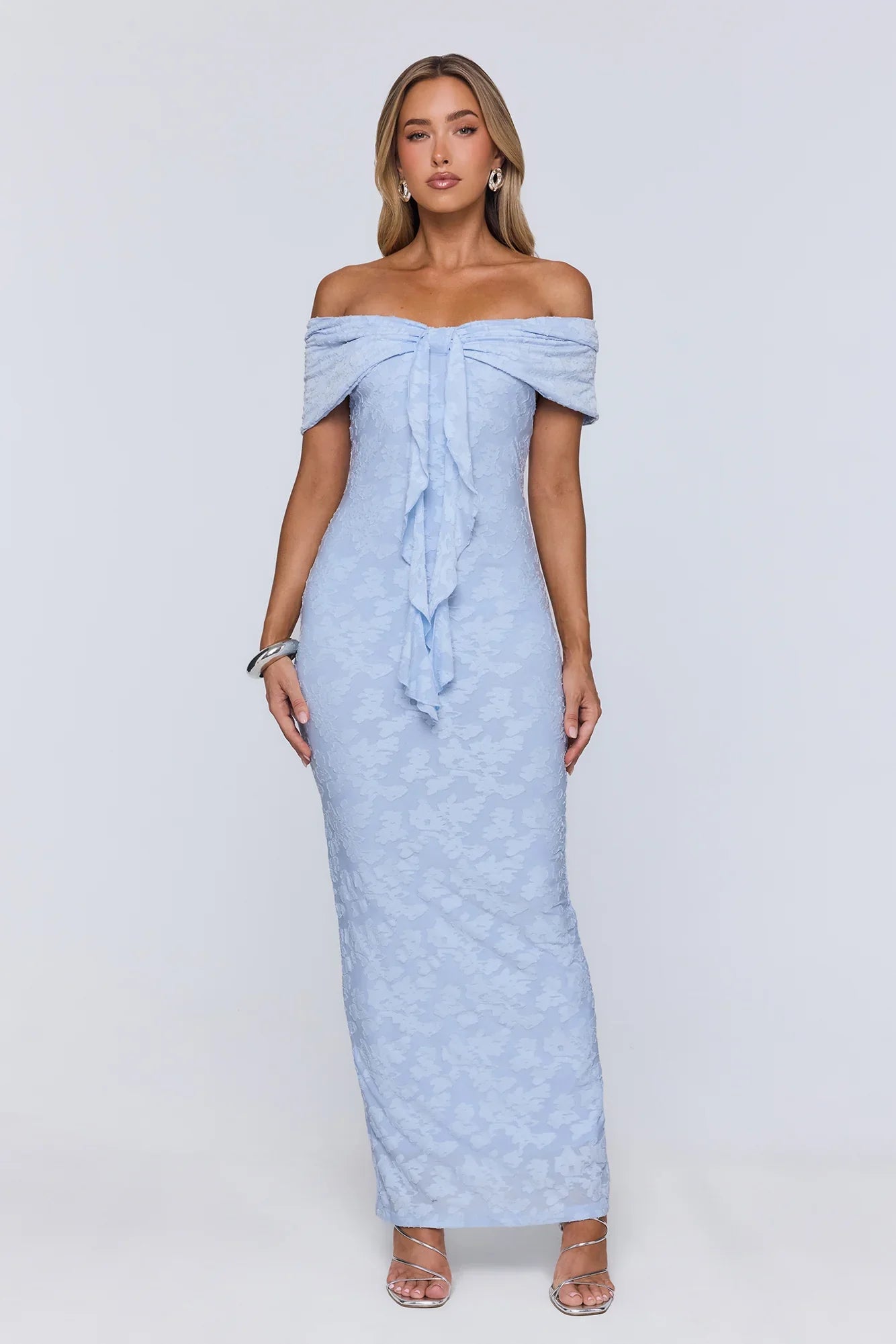 Sunshine Pop Off Shoulder Maxi Dress Blue