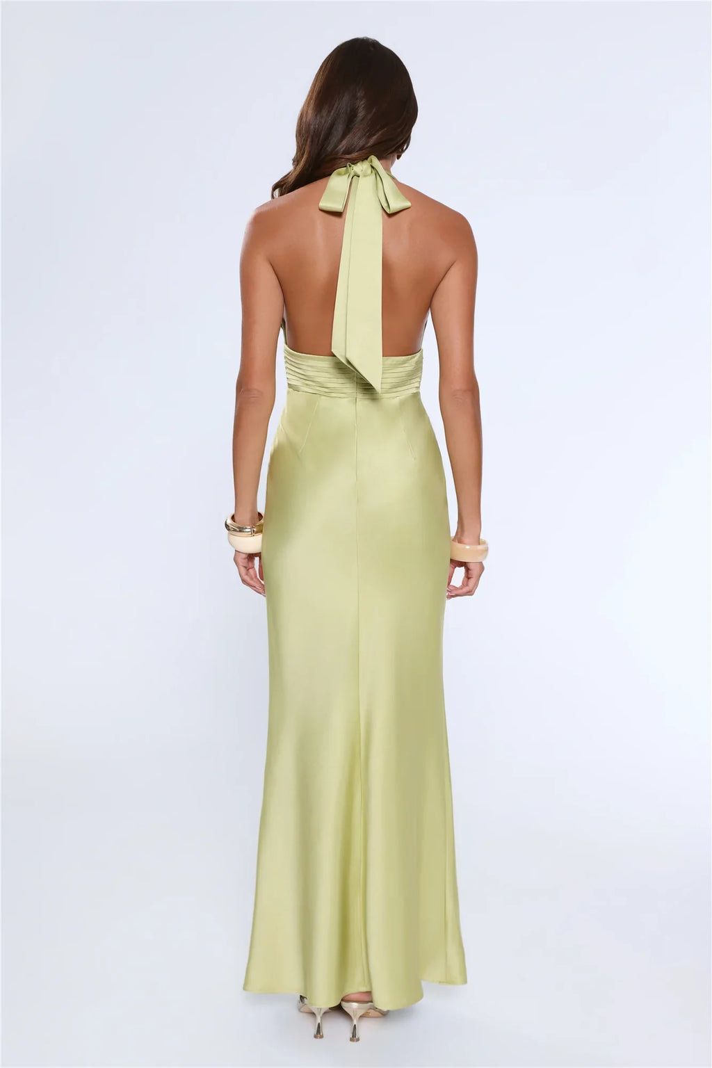 The Evening Standard Halter Satin Maxi Dress Green