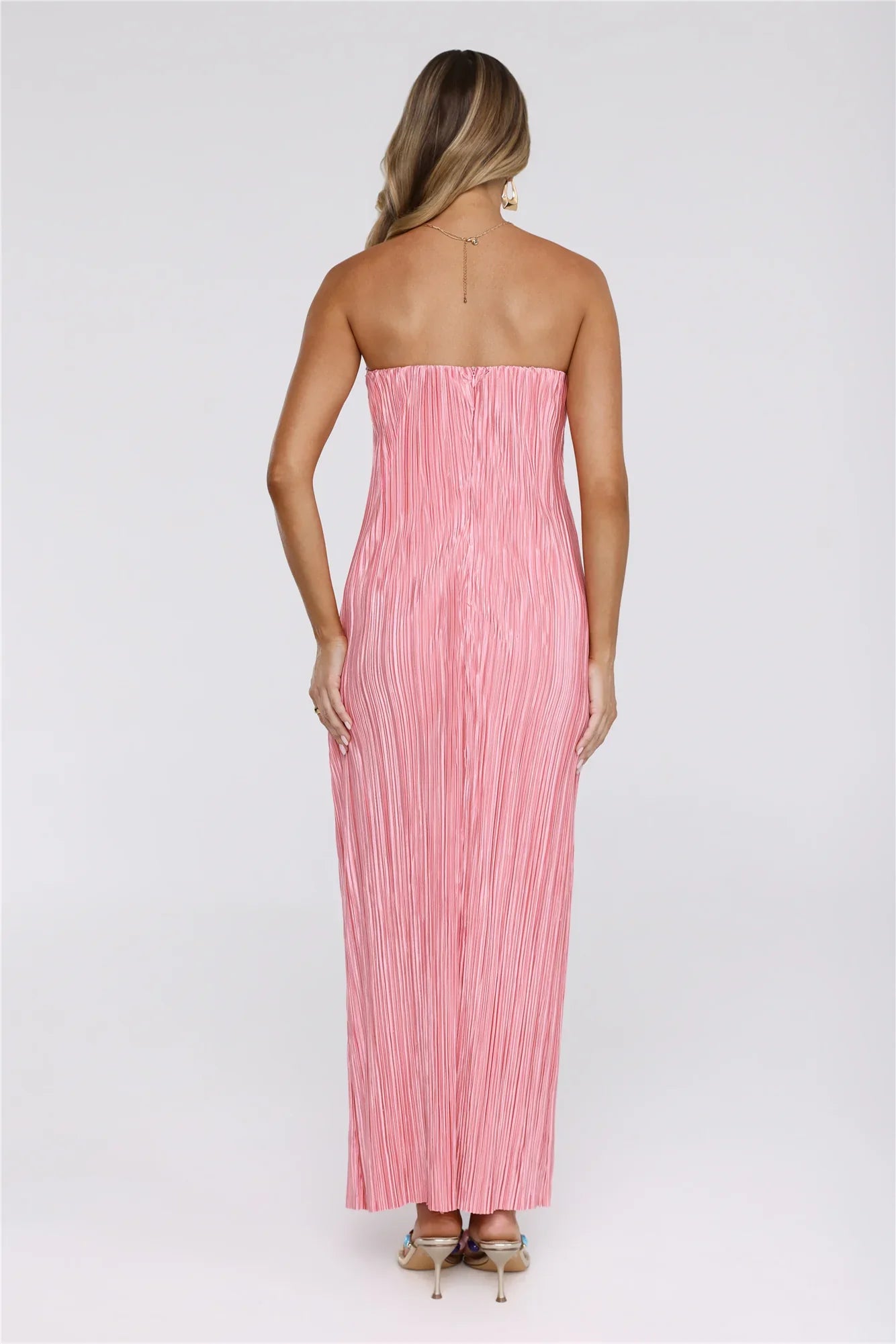 The Pretty Way Plisse Strapless Maxi Dress Pink