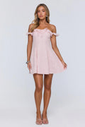Lasting Impressions Off Shoulder Mini Dress Pink
