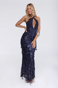 Spin For Me Sequin Halter Maxi Dress Navy