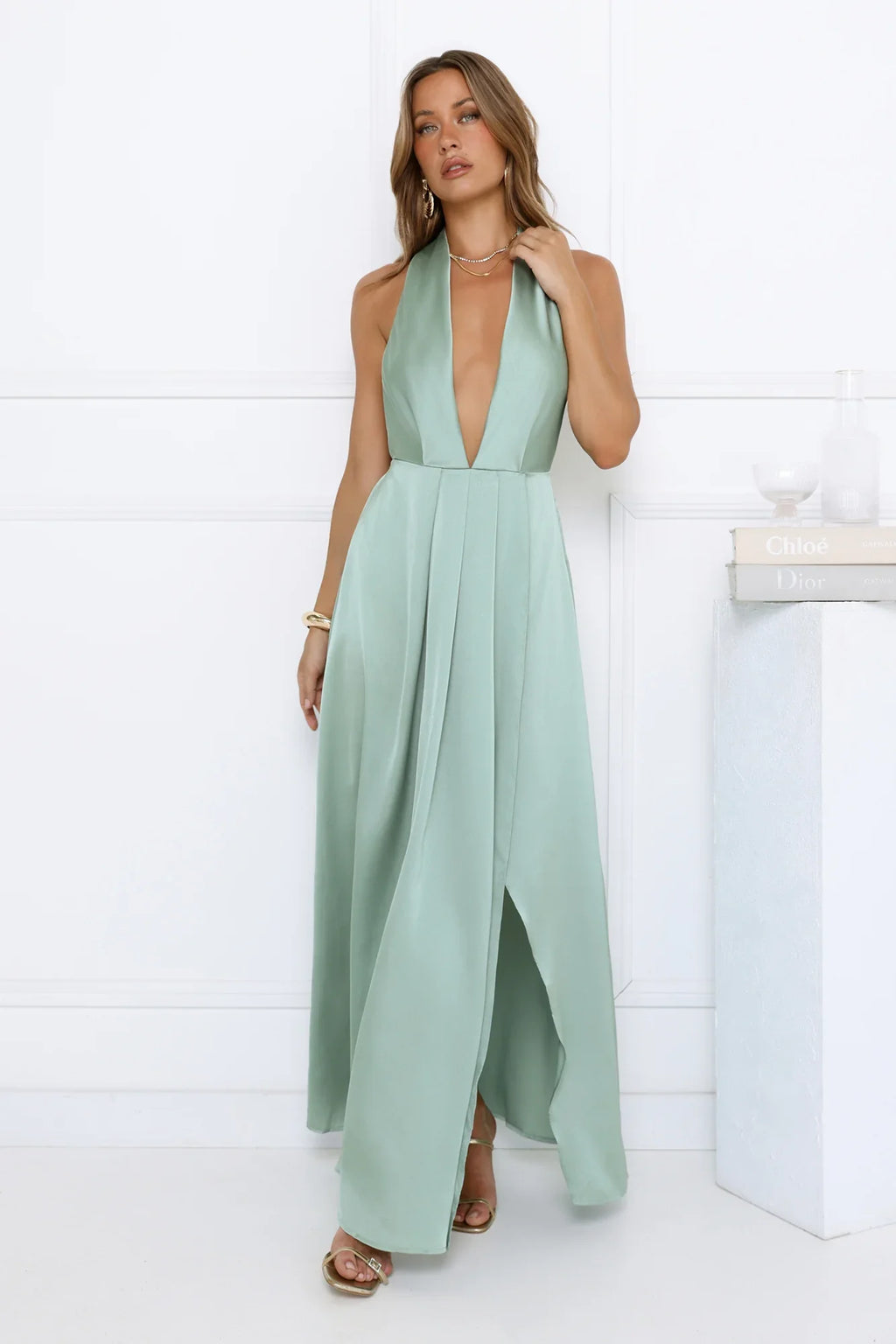 Exciting Event Satin Maxi Dress Sage