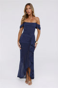 The Style Structure Mesh Off The Shoulder Maxi Dress Navy