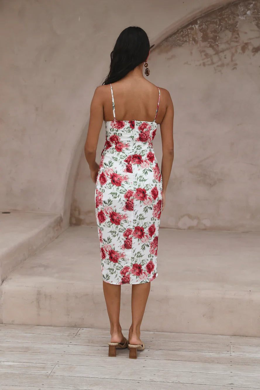 Pretty Petal Girl Midi Dress Red