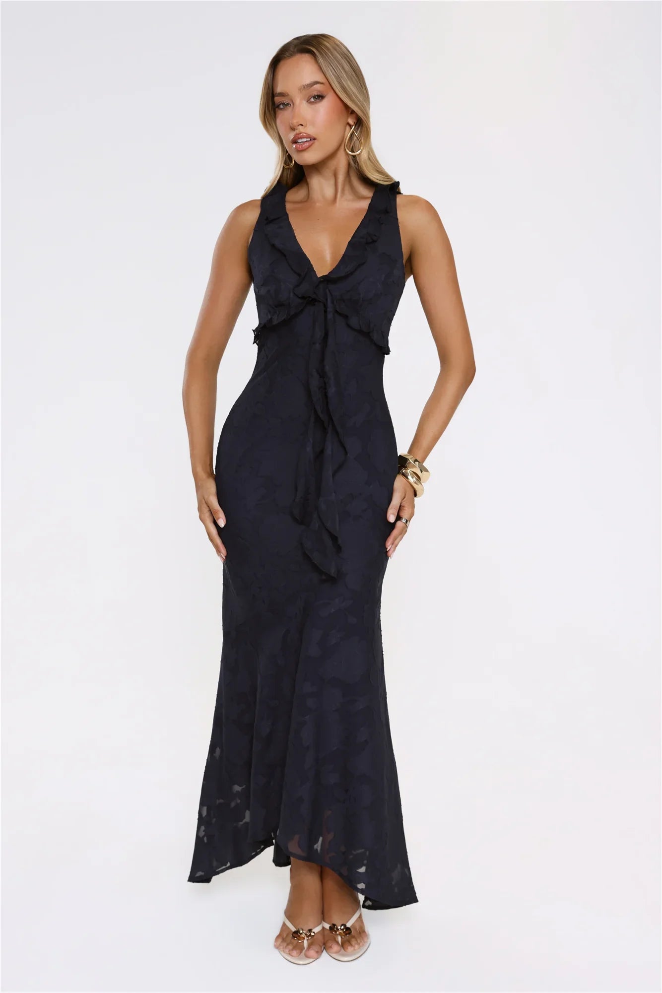 Shimmer Petal Maxi Dress Navy