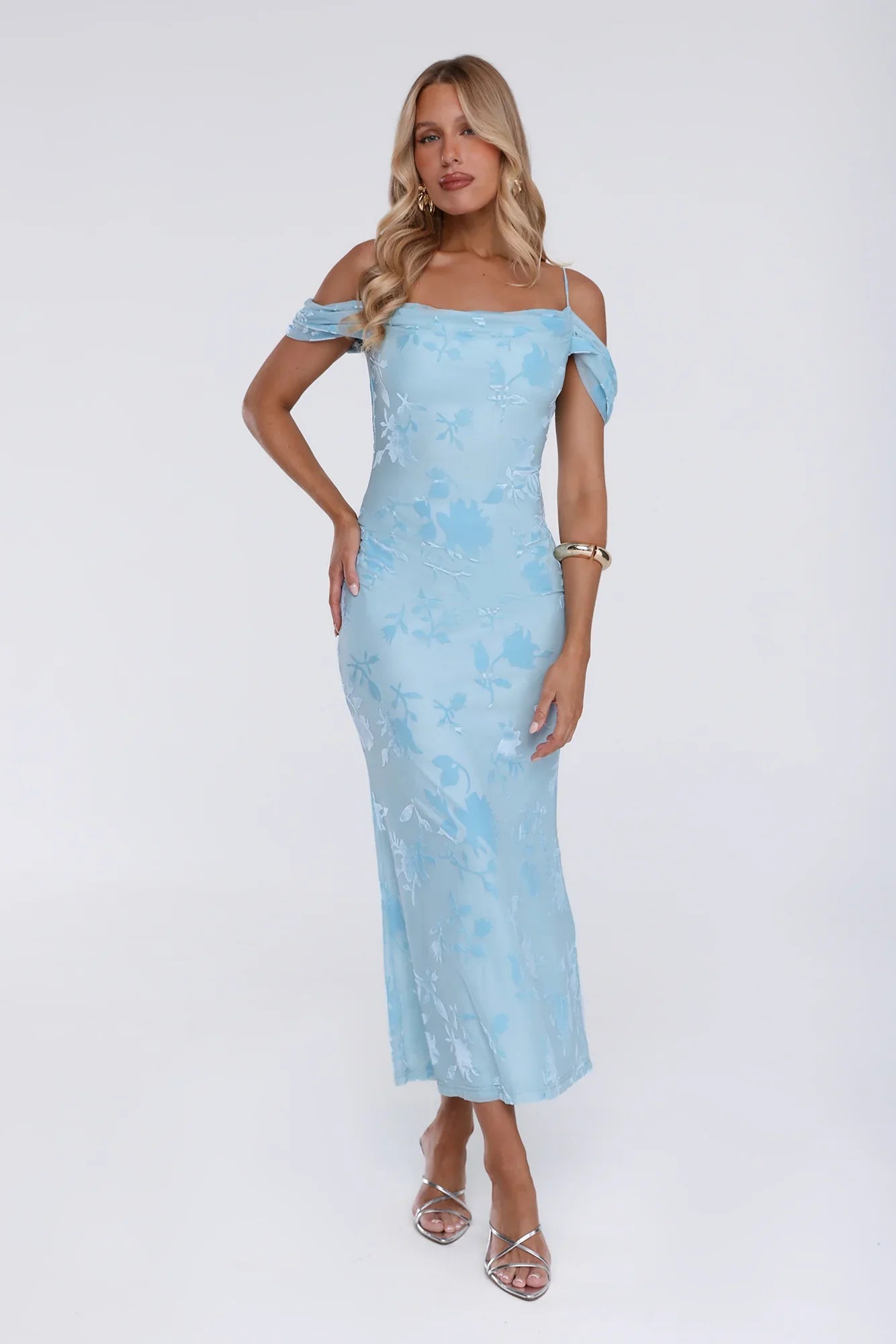 Chic Dream Off Shoulder Maxi Dress Blue