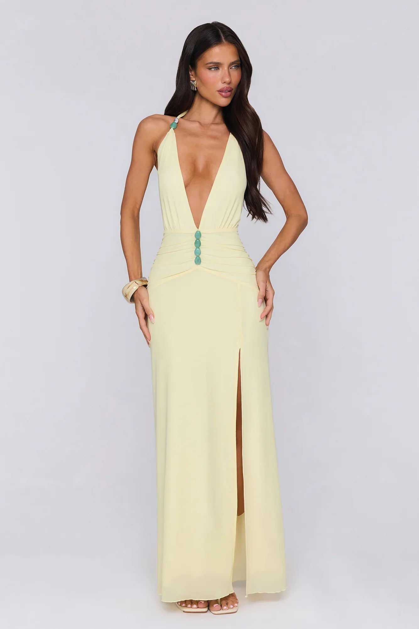 Secret Embrace Halter Maxi Dress Yellow