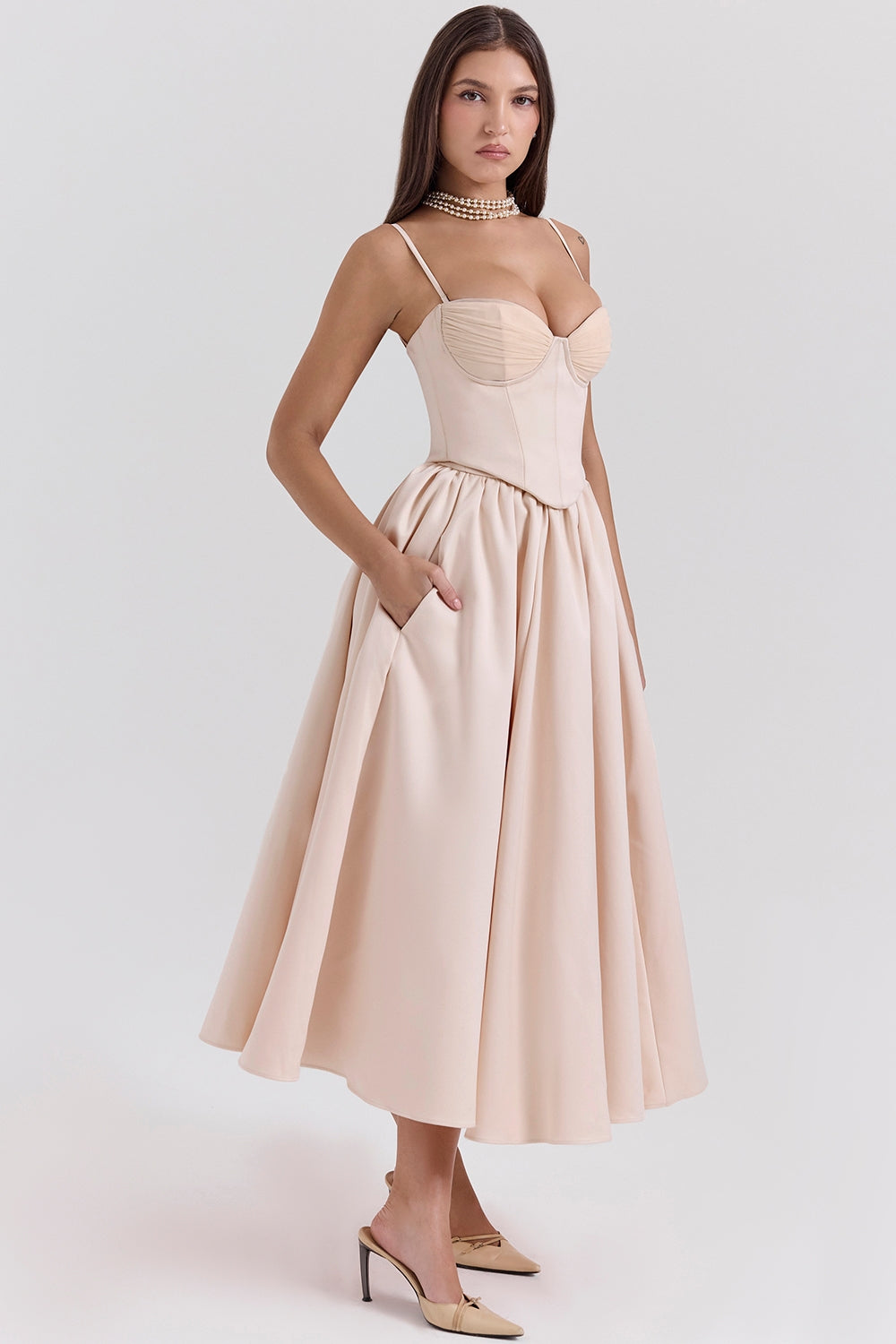 peach satin corset and skirt - sale