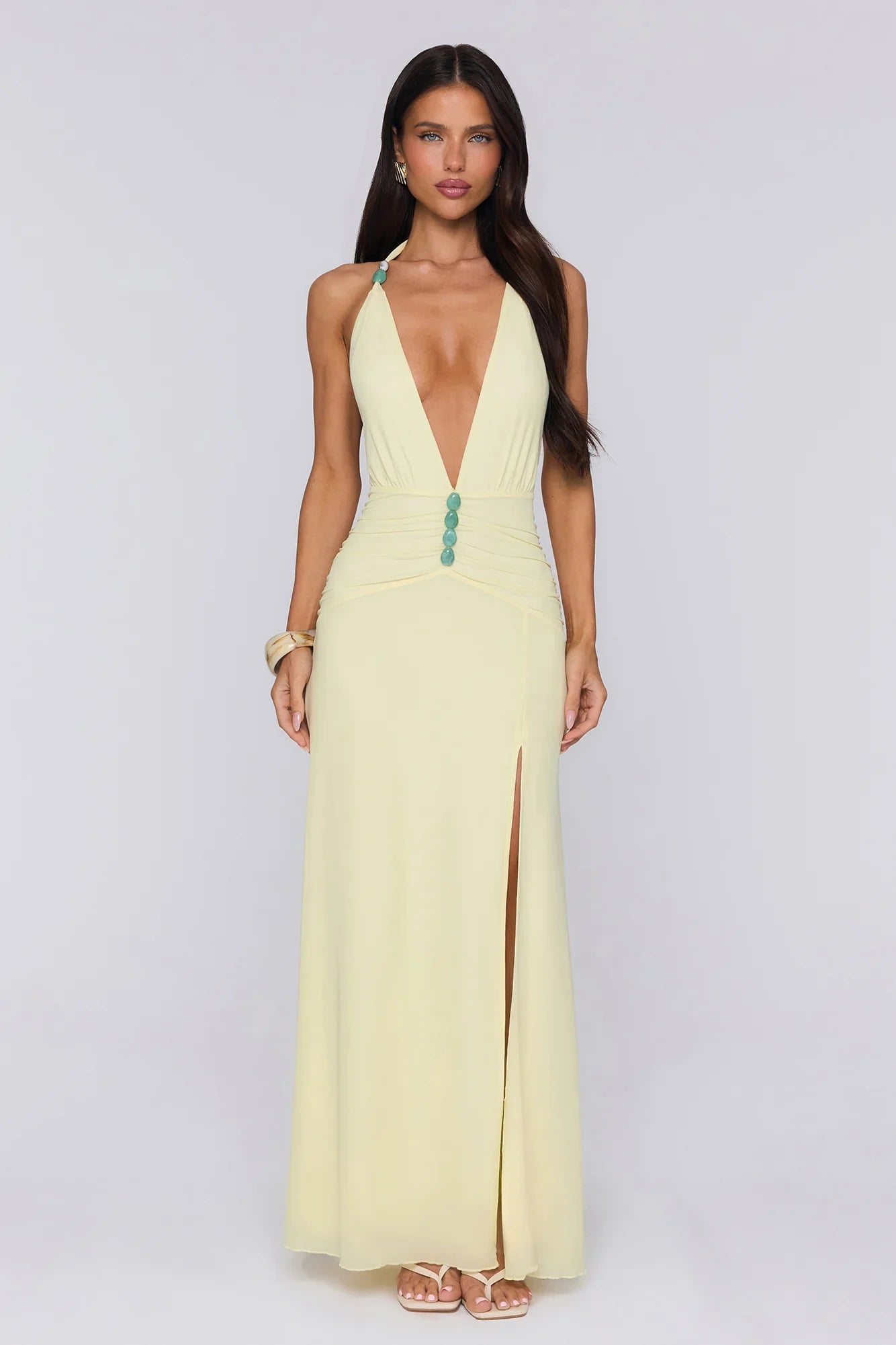 Secret Embrace Halter Maxi Dress Yellow