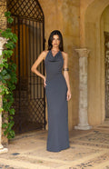 Tsuki Grey Stud Detail Cowl Neck Maxi Dress