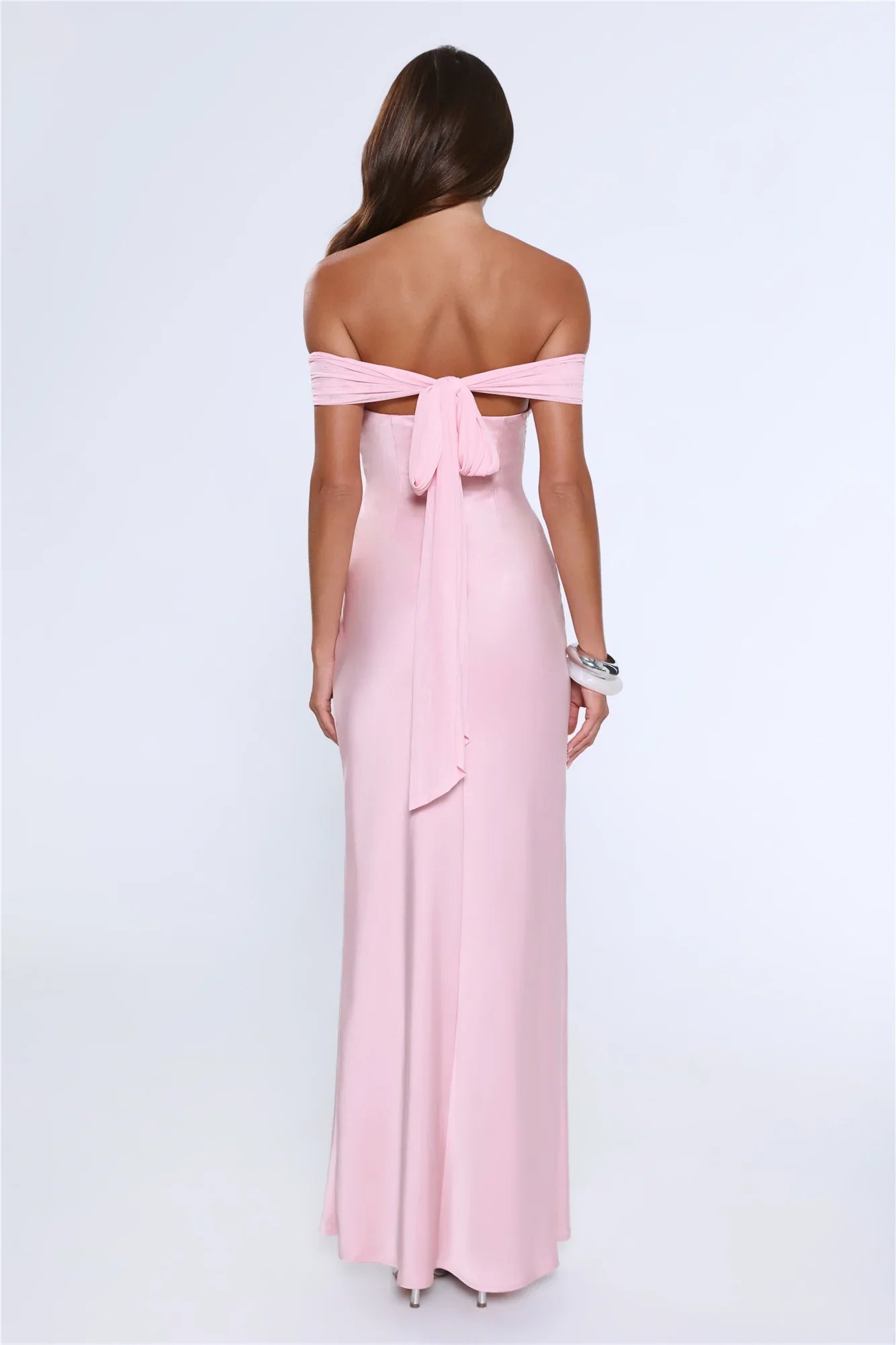 The Sophisticate Off Shoulder Maxi Dress Pink