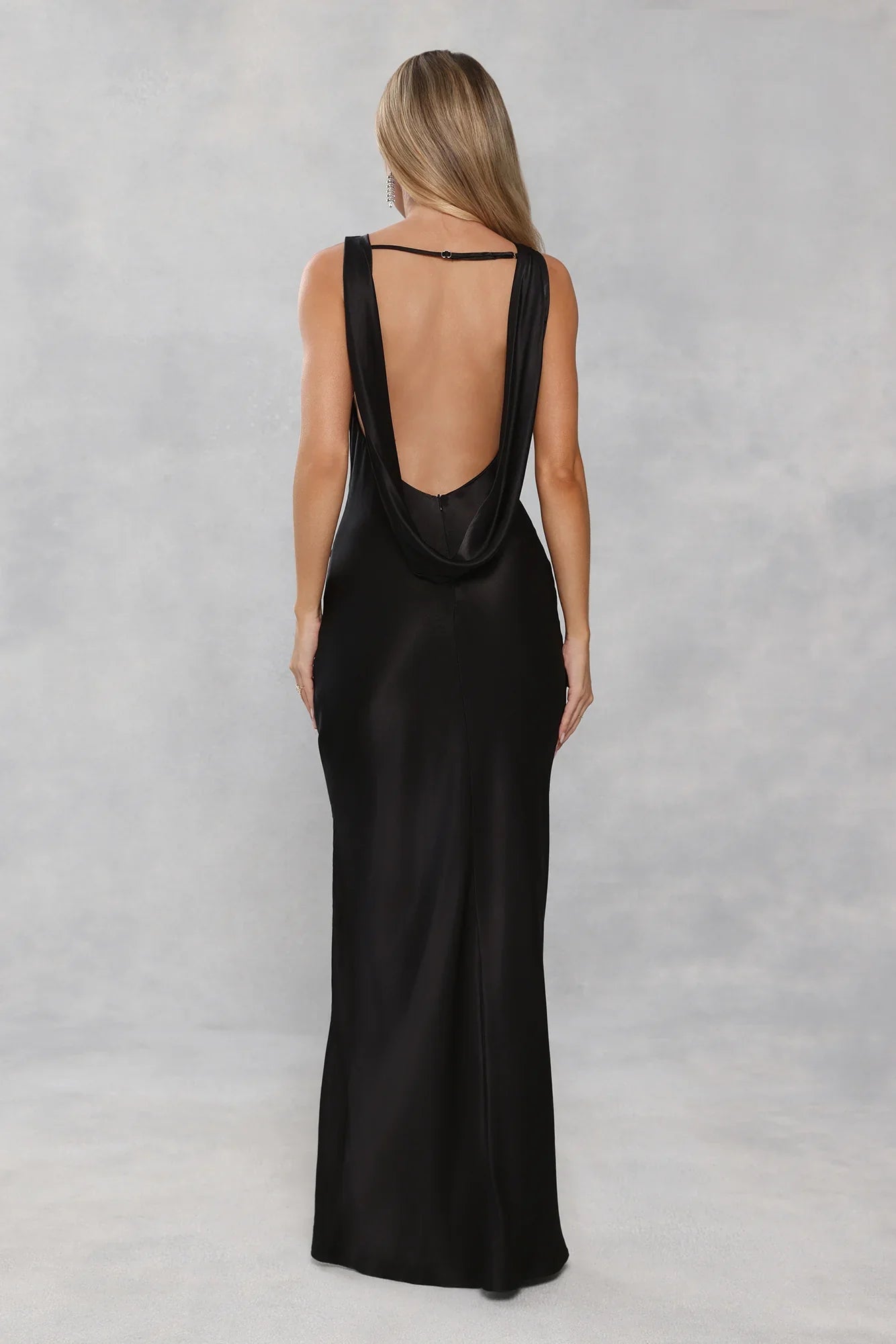 The Blaire Backless Satin Maxi Dress Black